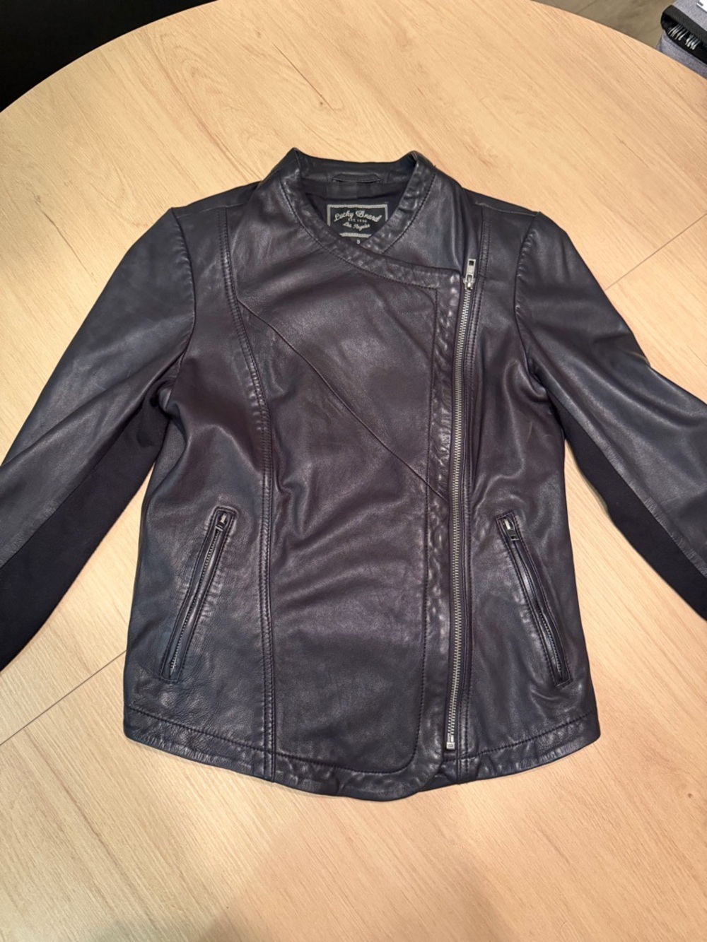 Lucky Brand Black Leather Asymmetric Zip Jacket